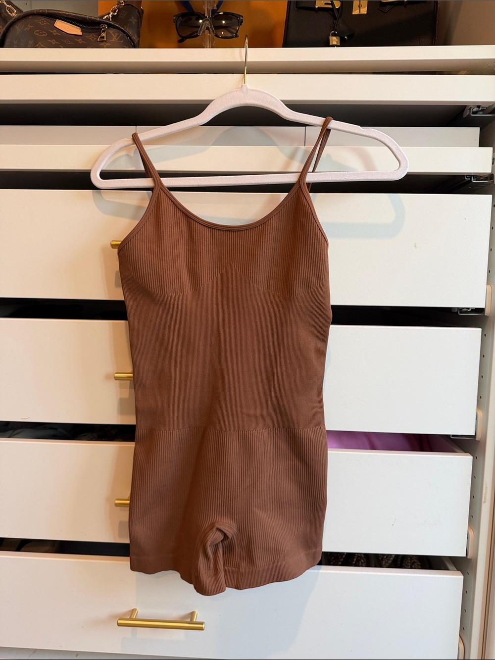 Brown Ribbed Seamless Stretch Romper - Women